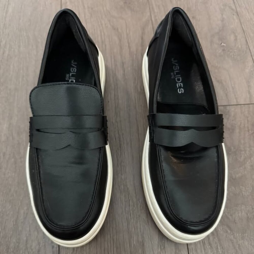 👟 J/Slides “Ava” Black Leather Slip-On Sneakers – Size 7